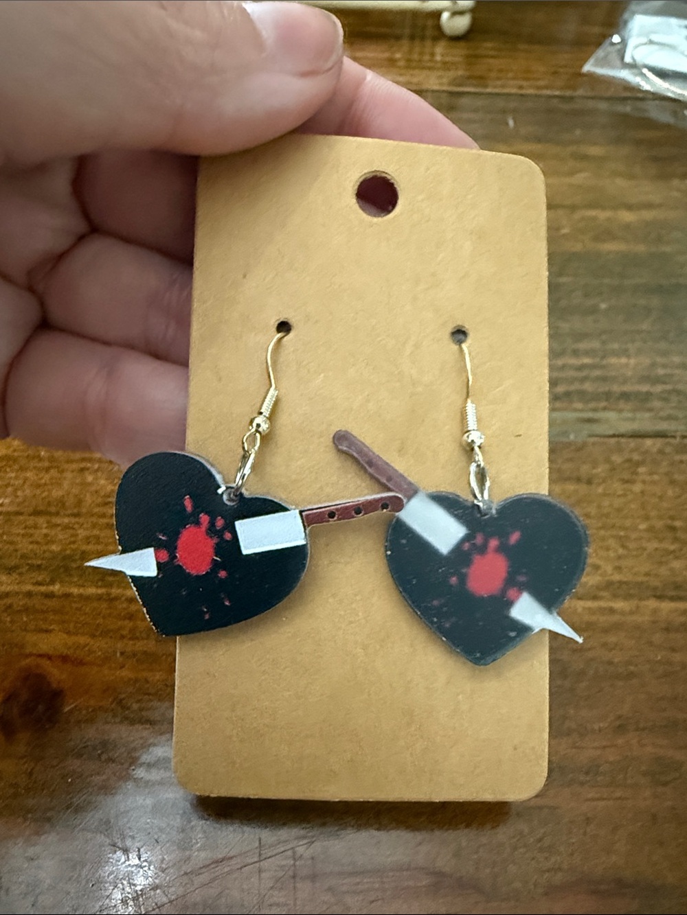 Black Heart Dagger Earrings with Red Accent